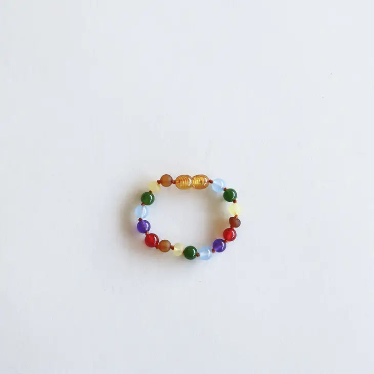 Amber & Rainbow Gemstone 5" bracelet