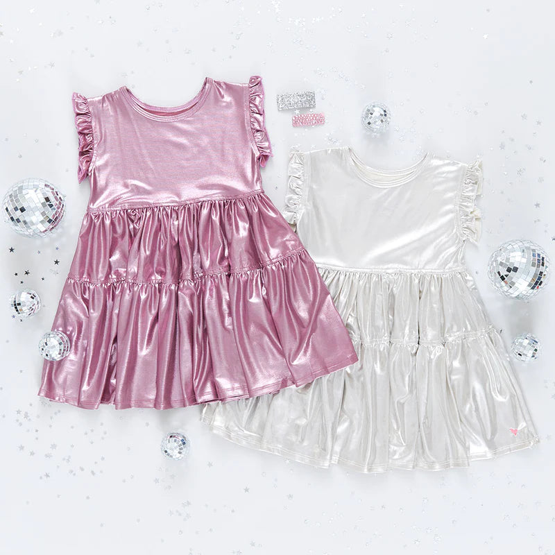 Girls Champagne Lame Polly Dress