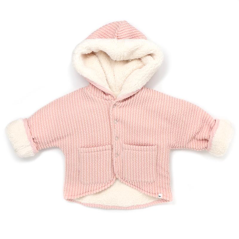 oh baby! Hooded Cable Knit Jacket/ Snowdrift Lining-Dusty Rose