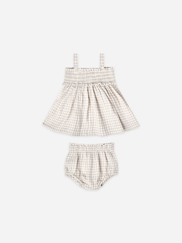 Mae Smocked Top+Bloomer/Silver Gingham