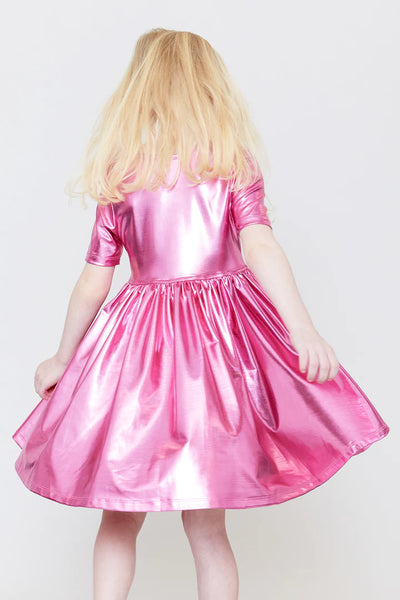 pink chicken metallic dress Pink Lame Steph Dress – Charlotte West Baby
