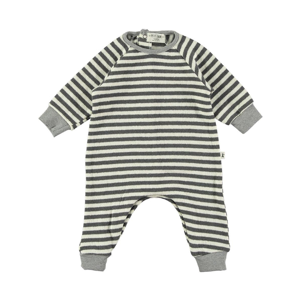 Grey & Cream Striped Baby Romper