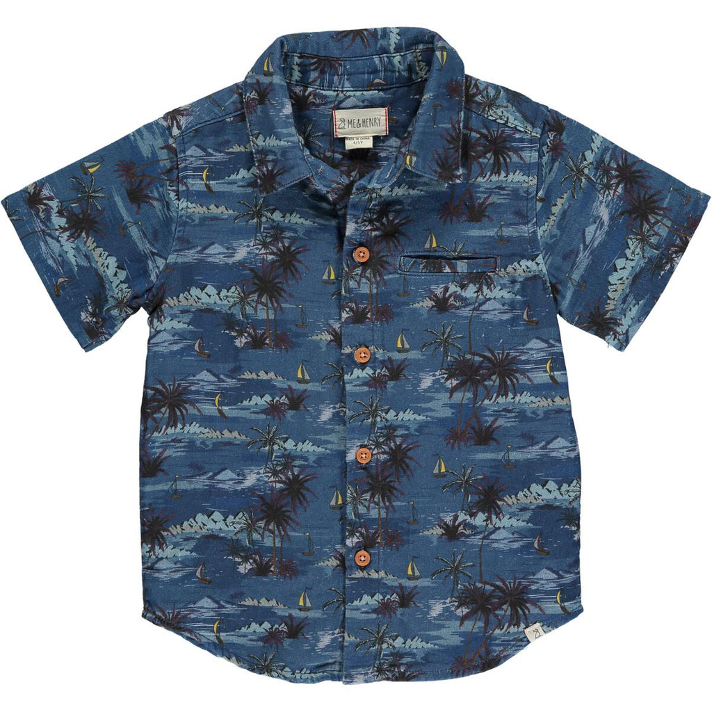 Blue Hawaiian Print Woven  Shirt