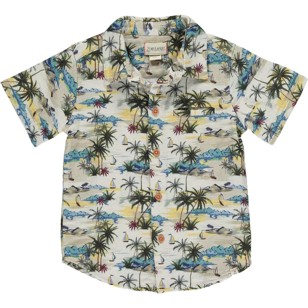 Cream Hawaiian Print Woven  Shirt
