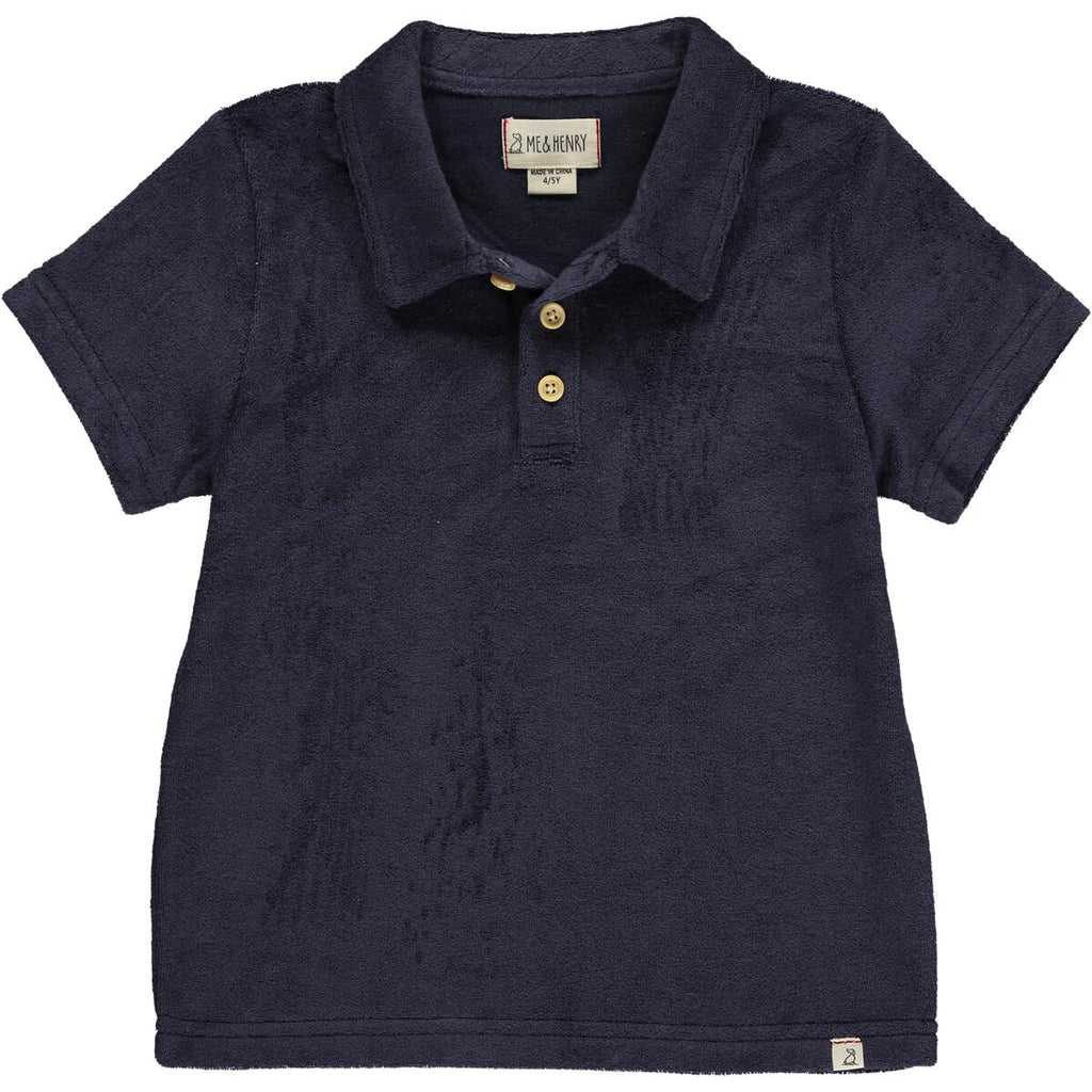 Navy Terry Watergate Toweling Polo Shirt