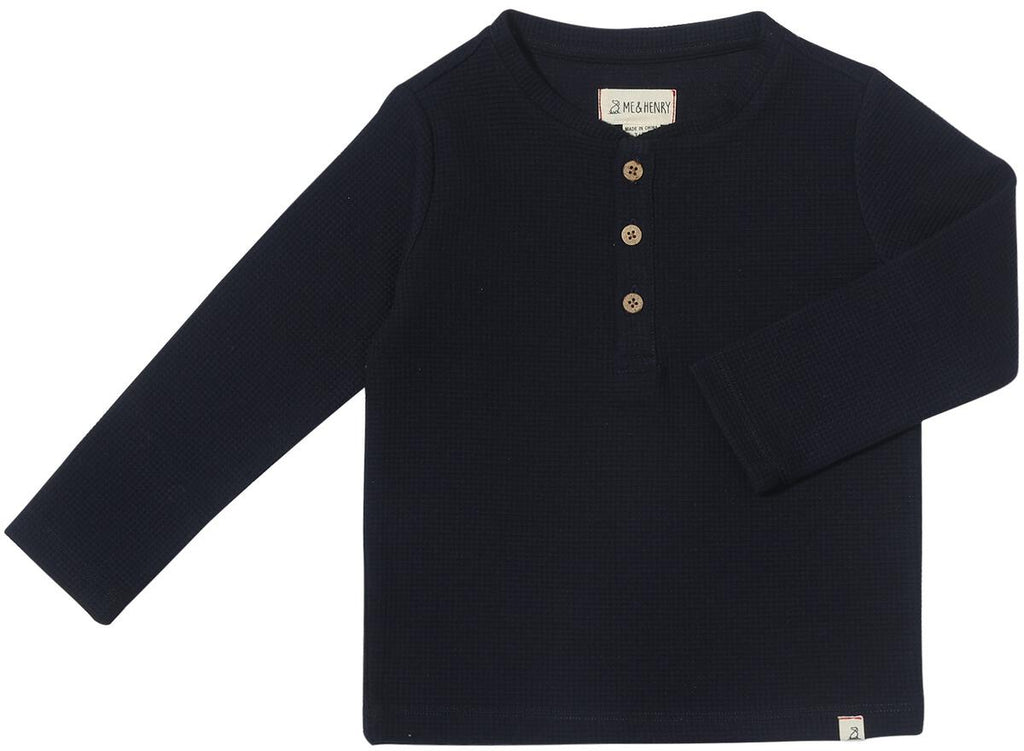 Navy Waffle Harvard Henley