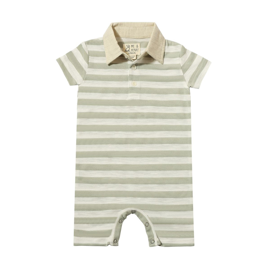 Grey & White Stripe Saltash Polo Romper