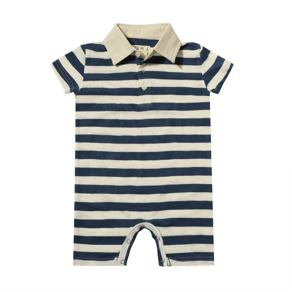 Navy & White Stripe Saltash Polo Romper