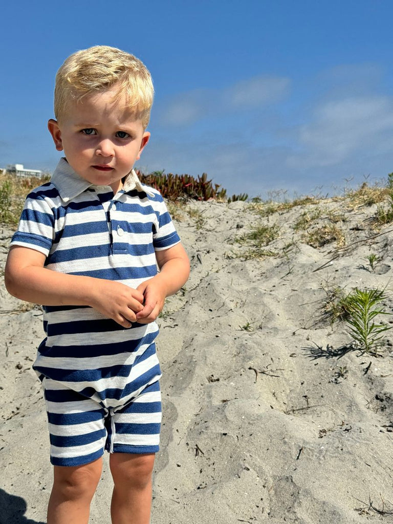 Navy & White Stripe Saltash Polo Romper