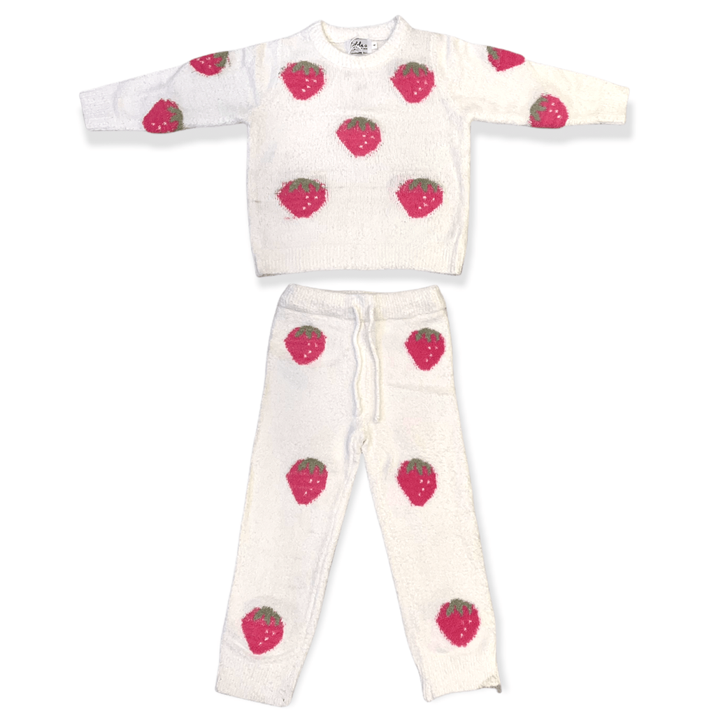 Pink Strawberry Fuzzy Jogger Set