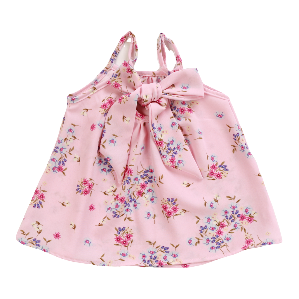 Poplin Pink Mini Floral & Bows Sundress