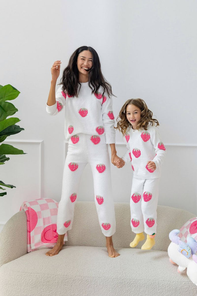 Pink Strawberry Fuzzy Jogger Set