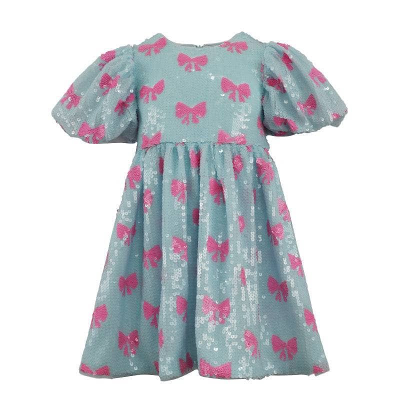 Light Blue Pretty in Bows Sequin Dress