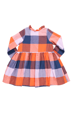Navy & Orange Check Autumn Dress