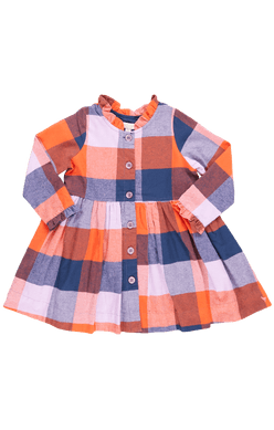 Navy & Orange Check Autumn Dress