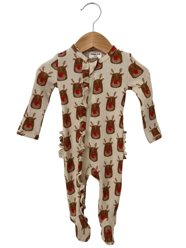 Organic Ruffle Footie/Reindeer