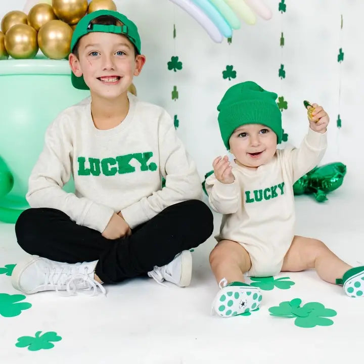 Lucky Varsity Patch St. Patrick's Day Sweatshirt Natural