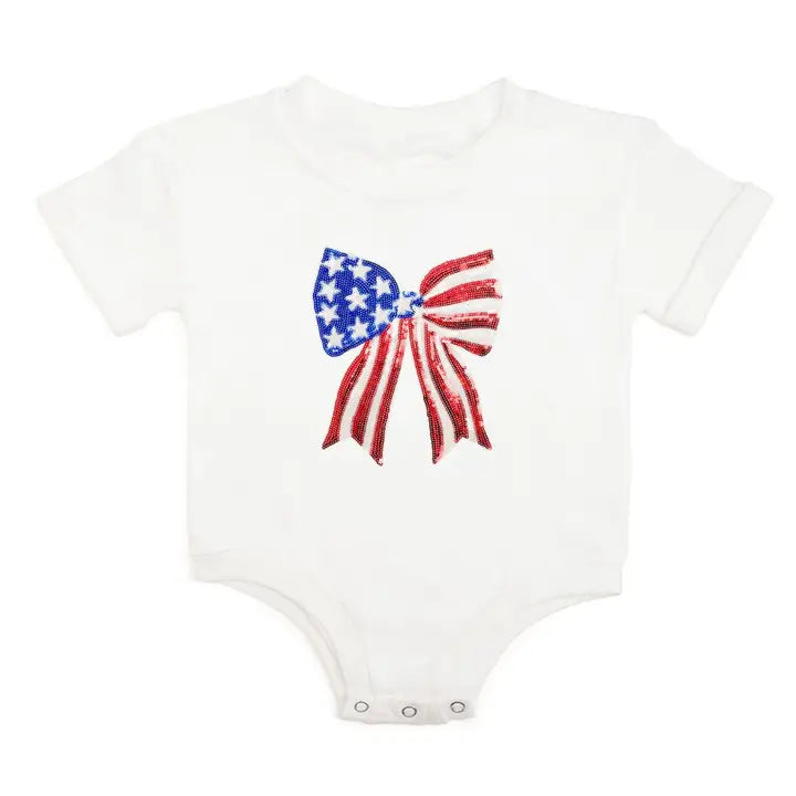 Patriotic Sequin Bow Patch Romper