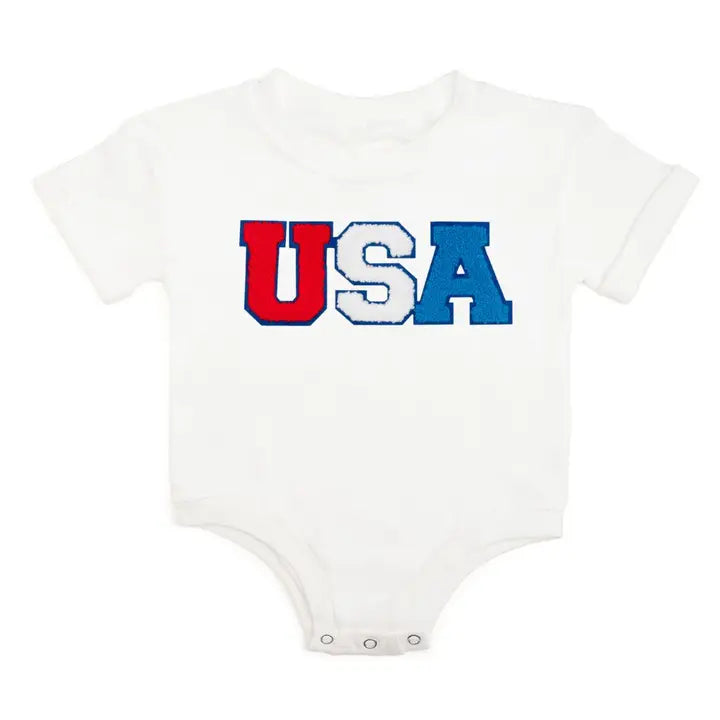 USA Patch White Short Sleeve Romper