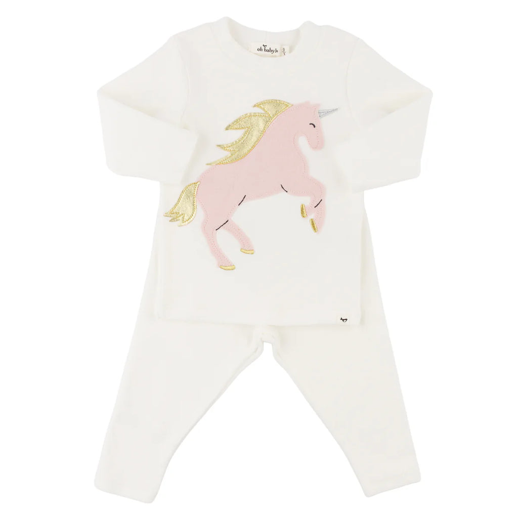 Cream Prancing Unicorn Applique Set