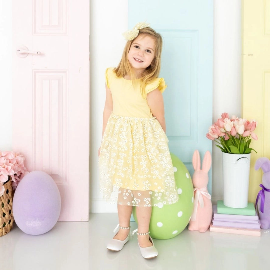 Sunshine Ditsy Daisy Easter Tiered Short Sleeve Tutu Dress