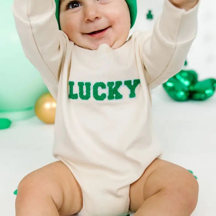 Lucky Patch Natural Long sleeve Onesie