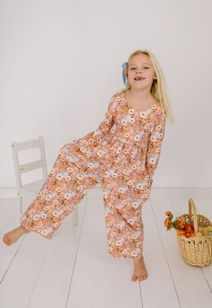 Long Sleeve Leggy Romper in Pumpkin Bouquet
