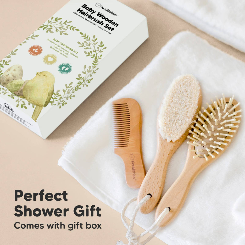 KeaBabies Baby Hair Brush and Comb Set Walnut