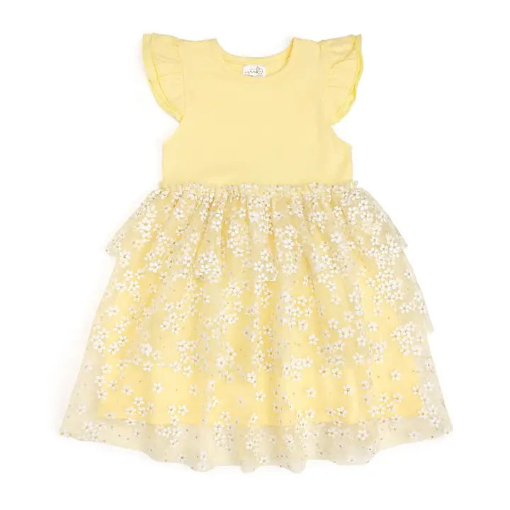 Sunshine Ditsy Daisy Easter Tiered Short Sleeve Tutu Dress