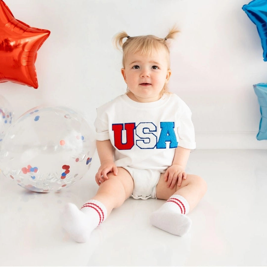 USA Patch White Short Sleeve Romper