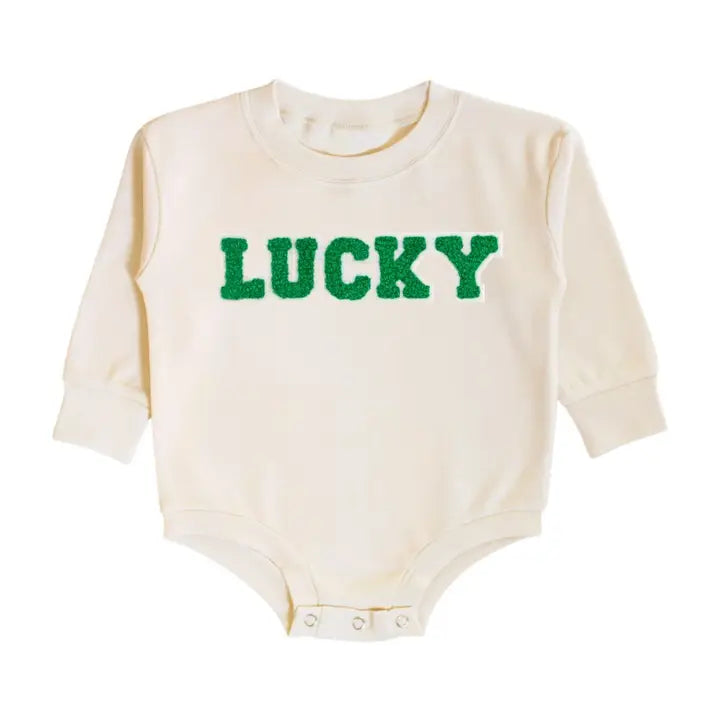 Lucky Patch Natural Long sleeve Onesie