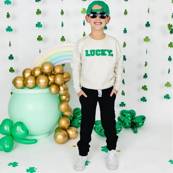 Lucky Varsity Patch St. Patrick's Day Sweatshirt Natural