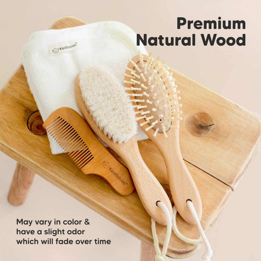 KeaBabies Baby Hair Brush and Comb Set Walnut