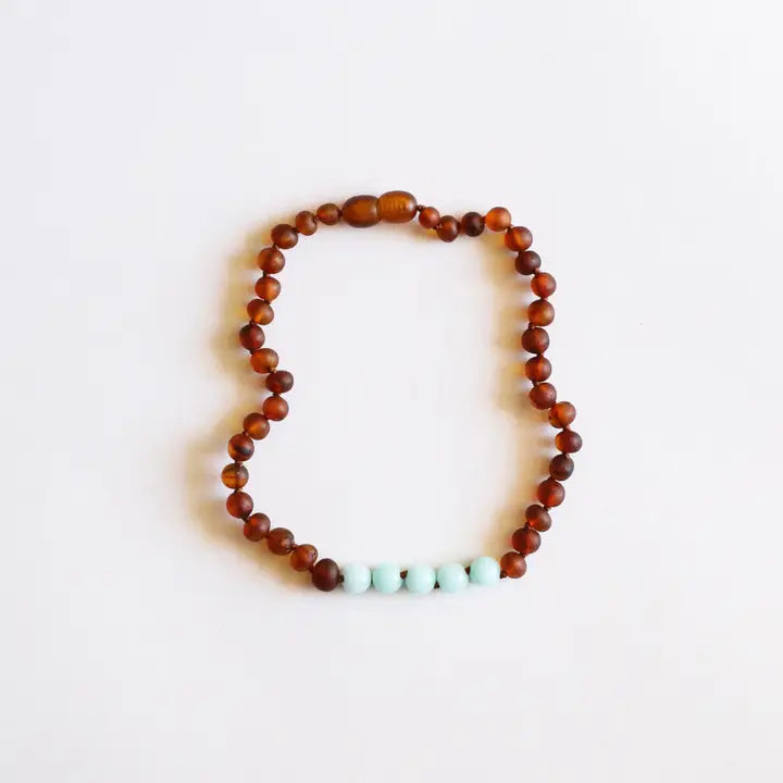 Raw Cognac Baltic Amber & Amazonite Necklace