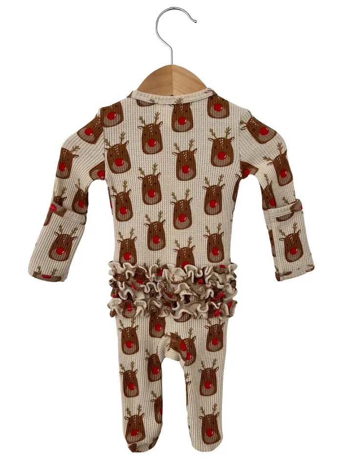 Organic Ruffle Footie/Reindeer