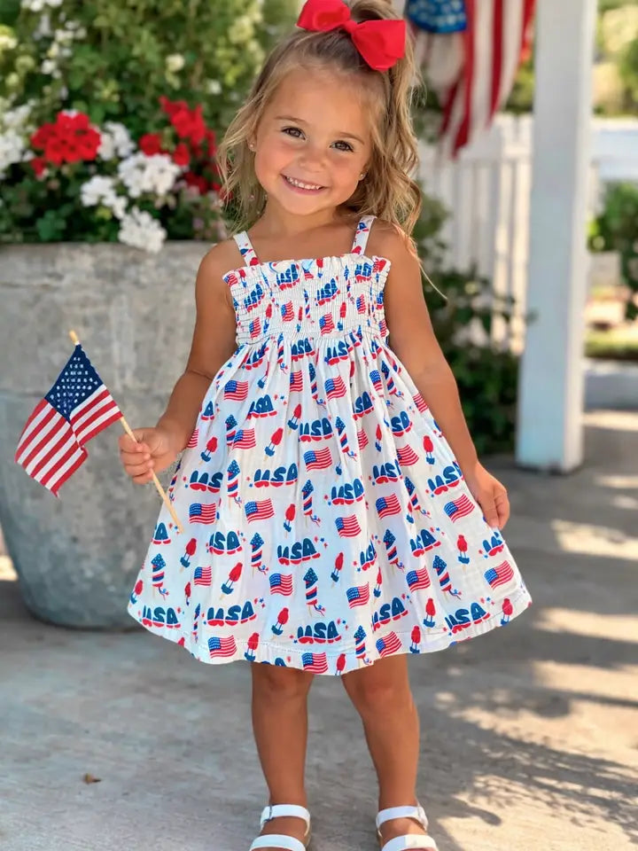 Muslin Smocked Tube Dress, 4th of July – Charlotte West Baby