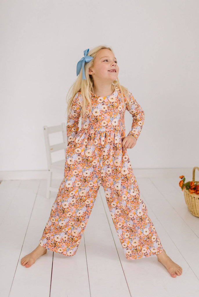 Long Sleeve Leggy Romper in Pumpkin Bouquet