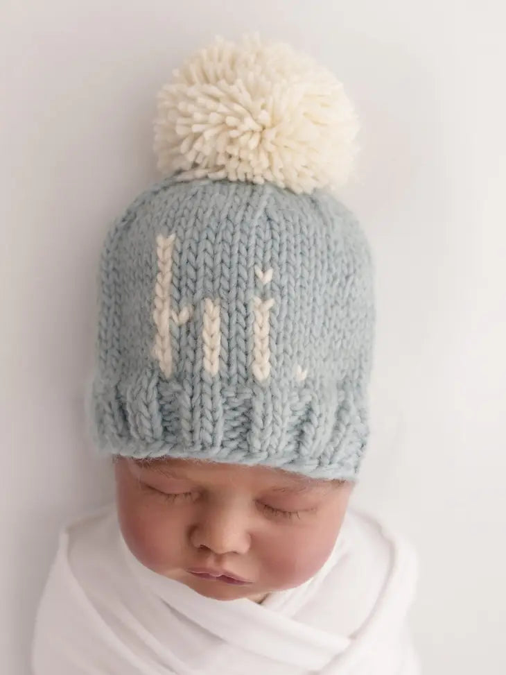 Hi. Handknit Beanie/Surf Blue