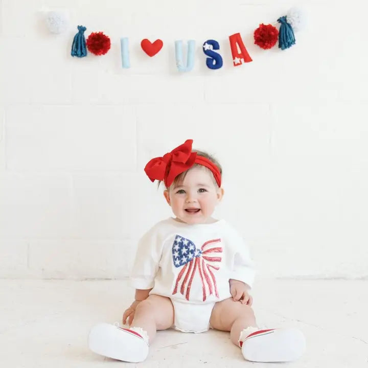Patriotic Sequin Bow Patch Romper