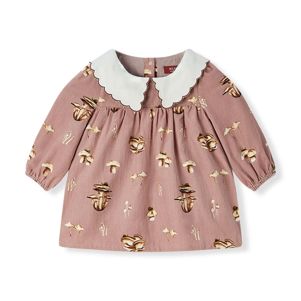 Mushroom Corduroy Collard Dress