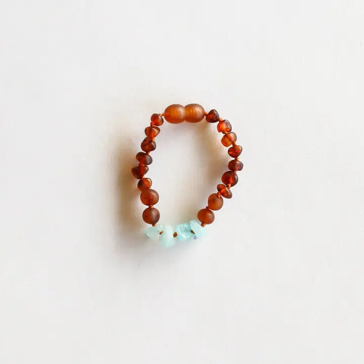 Raw Cognac Baltic Amber & Aquamarine Bracelet 5 Inch