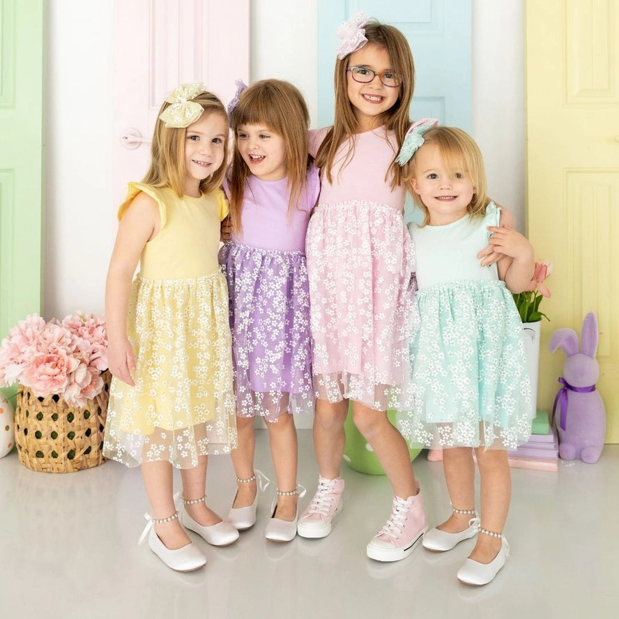 Sunshine Ditsy Daisy Easter Tiered Short Sleeve Tutu Dress