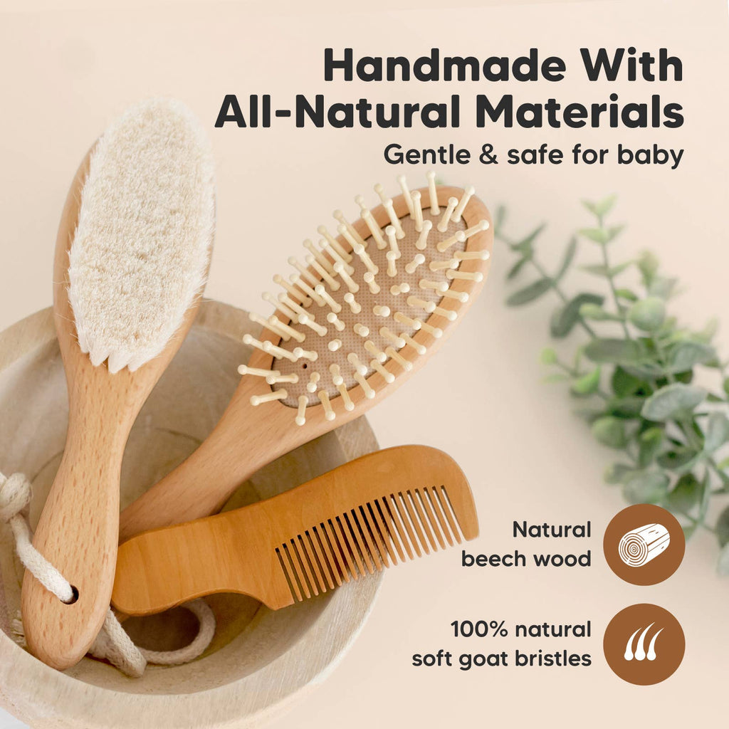 KeaBabies Baby Hair Brush and Comb Set Walnut