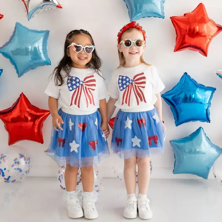 Patriot Sequin Bow Patch Short Sleeve Tee