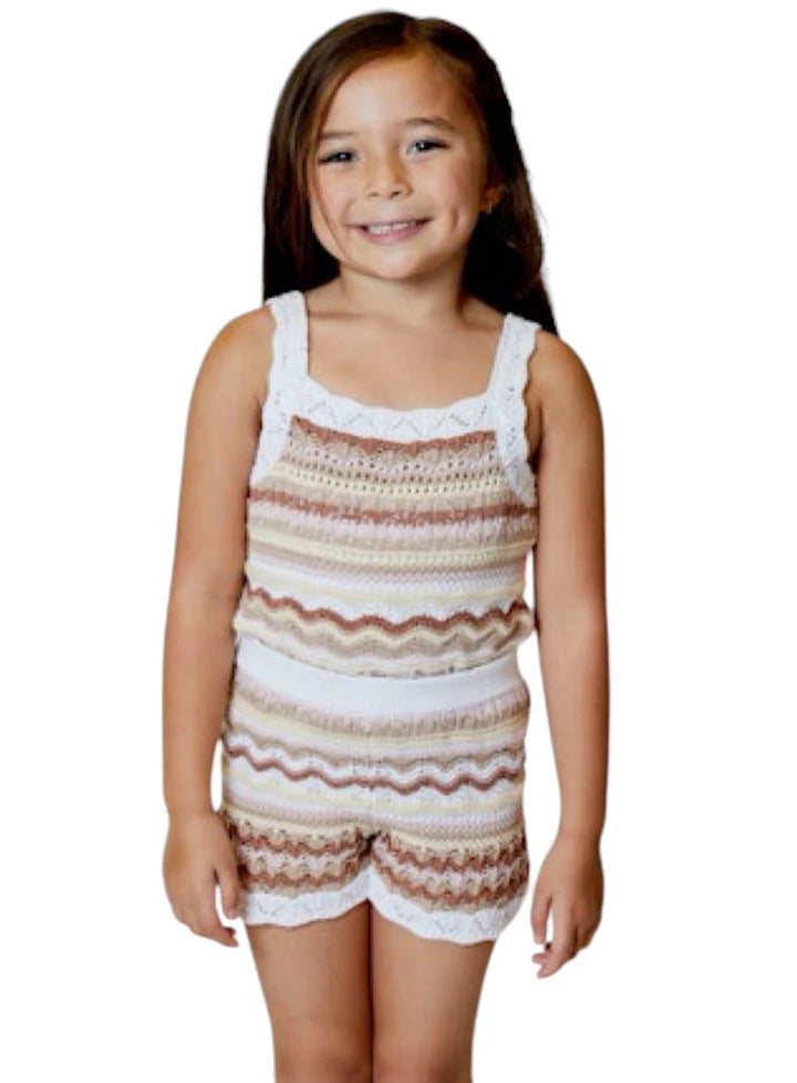 Crochet Pink & Tan Hues Stripe Short Set