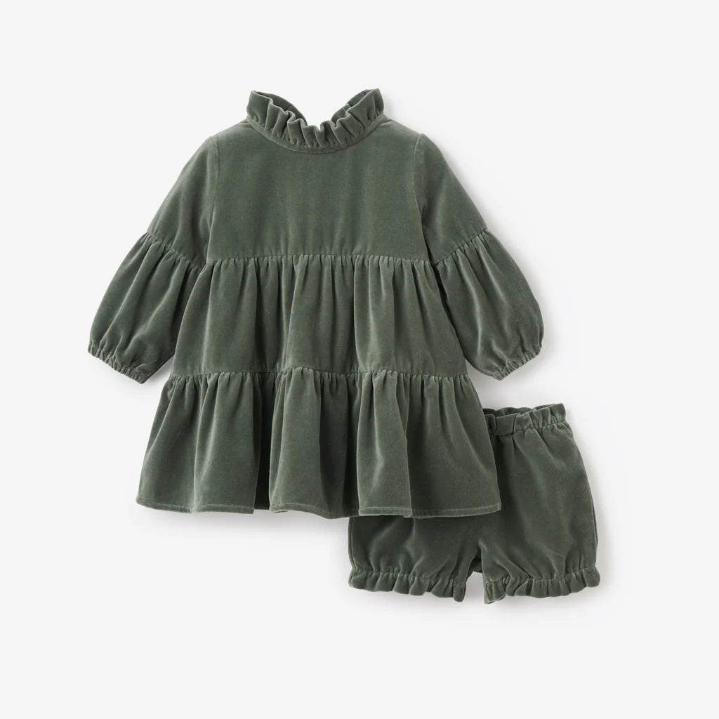 Green Velvet Ruffle Collar Dress Charlotte West Baby Green Velvet Ruffle Collar Dress Charlotte West Baby