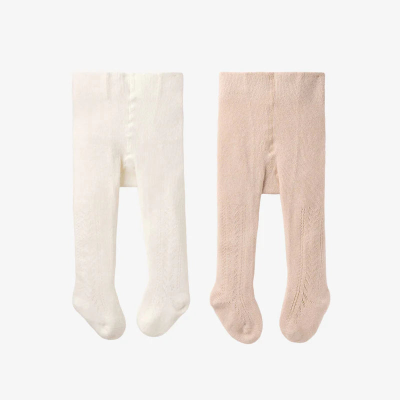 Taupe & White 2 Pk Baby Pointelle Tights