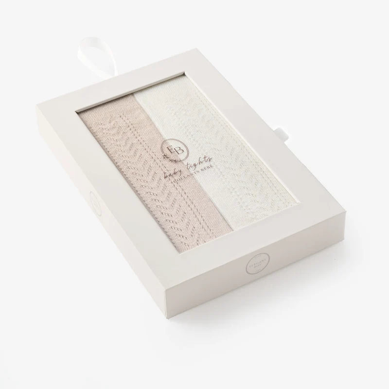 Taupe & White 2 Pk Baby Pointelle Tights