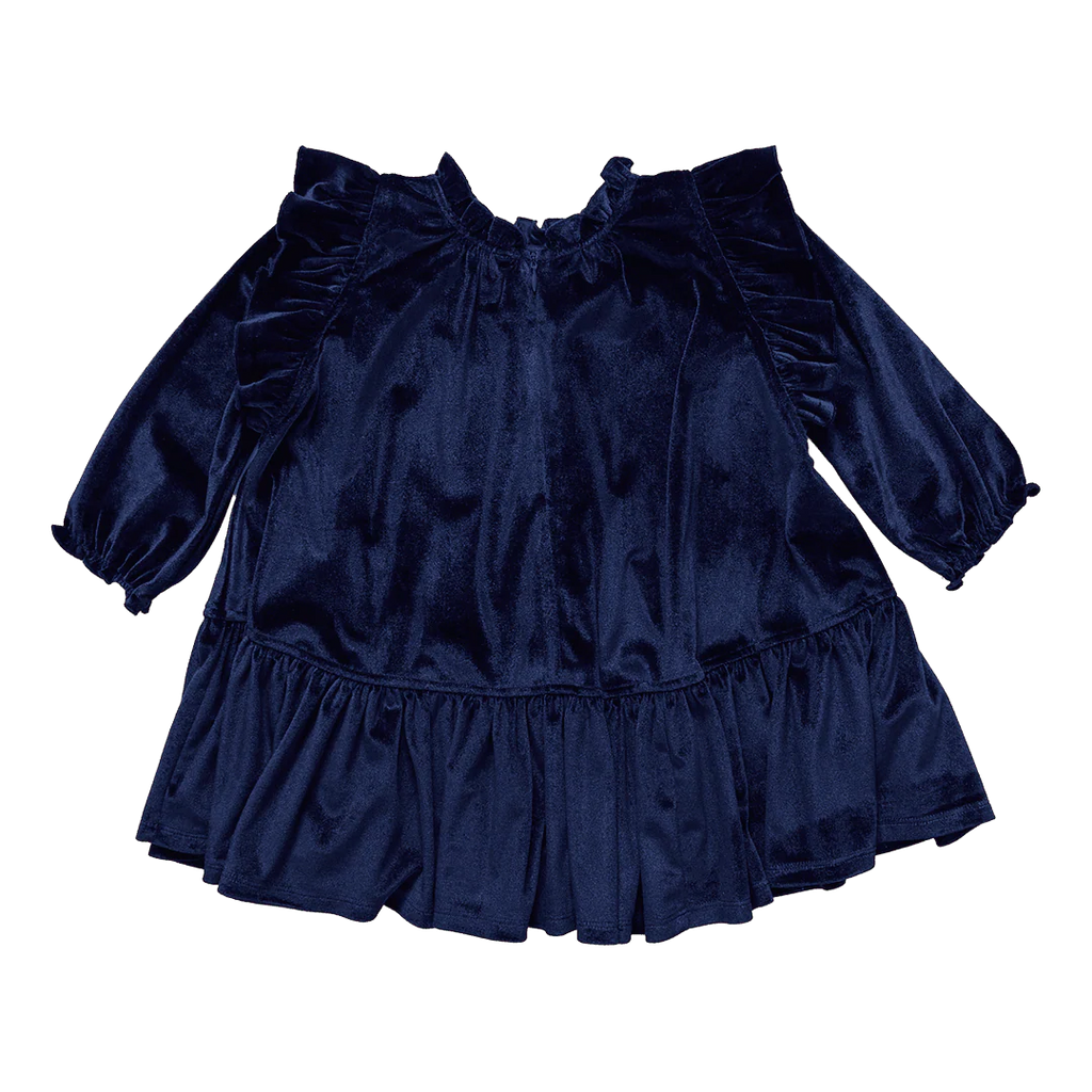 Girls Navy Velour Harper Dress