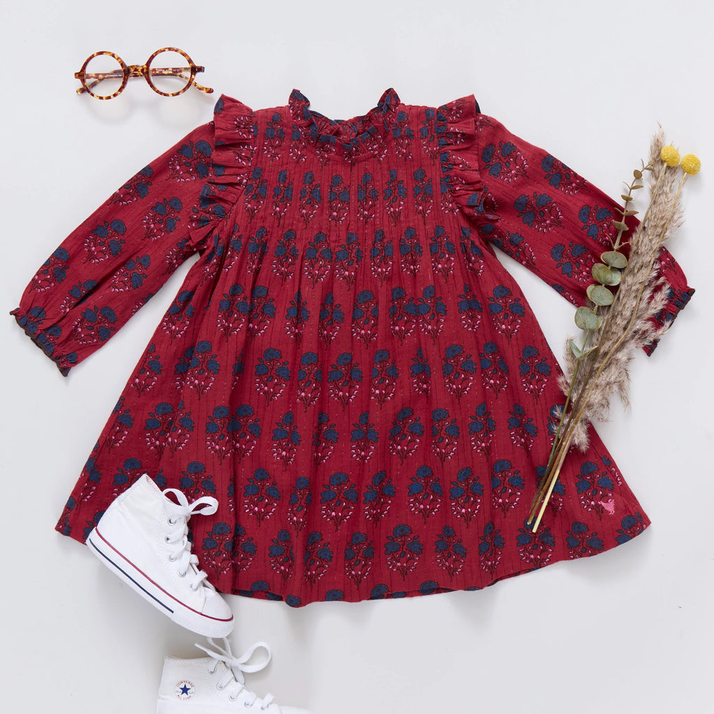 Girls Red Autumn Strawflower Jaipur Dress
